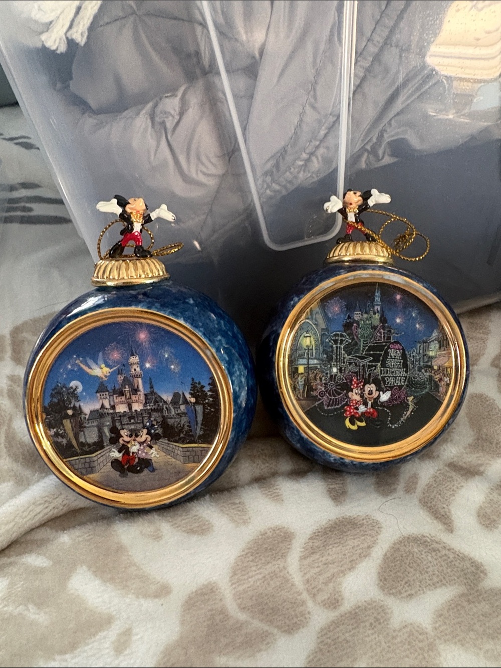 Disney Mickey Mouse Navy Blue and Gold Holiday Baubles - Set of 2